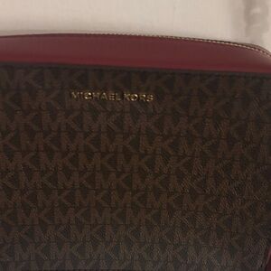 Michael Kors Brown & Burgundy MK Signature Crossbody with Tassel